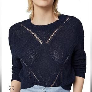 BCBGMaxAzria Crochet Crewneck Sweater Navy Blue Size XXS‎